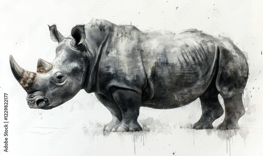 Majestic rhino, grayscale art, powerful presence Majestic rhino, grayscale art, powerful presence