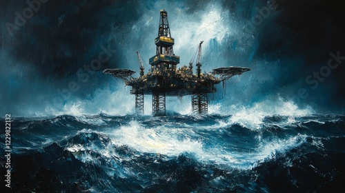 Offshore platform braves stormy ocean waves.