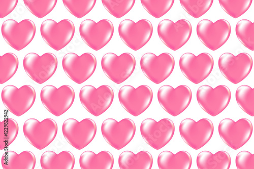 Cute 3D light pink heart pattern, glowing glass or plastic texture love hearts isolated, transparent background. Light pink shiny decoration, heart shape element.