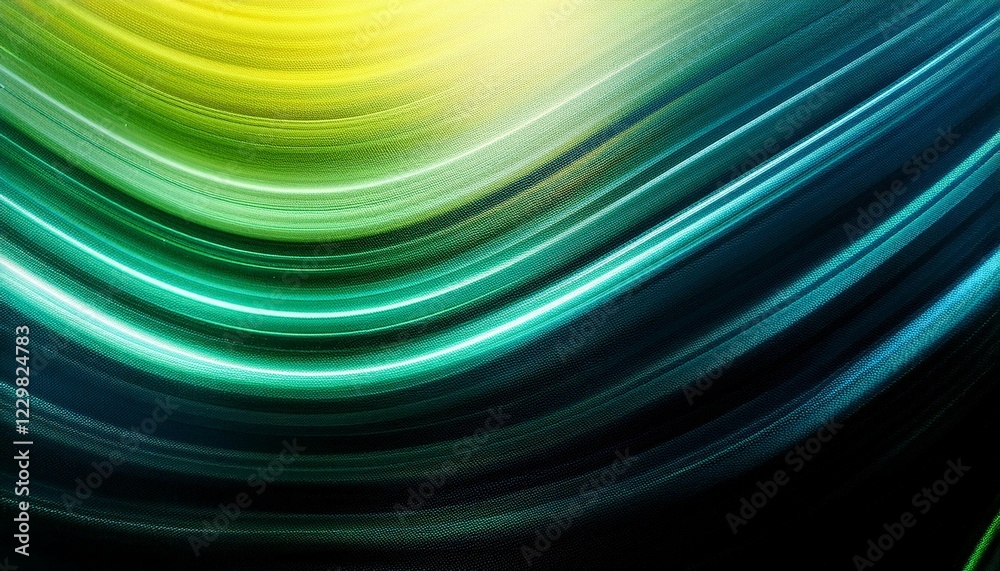 Fototapeta premium Abstract Green Blue Swirling Light Lines Dark Background Texture, Generated image