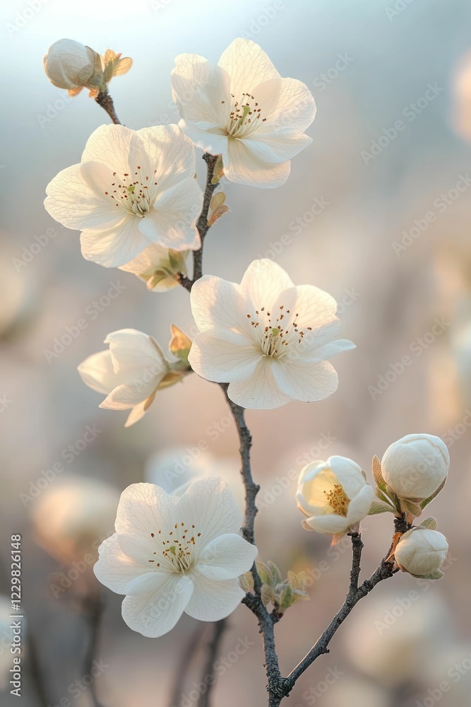 Obraz premium Delicate white blossoms illuminated by soft sunlight