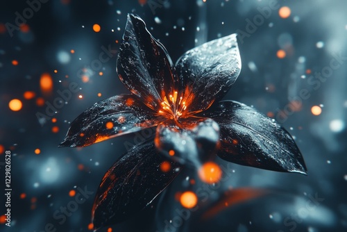 A dark and moody scene of a wilted flower surrounded by faint glowing particles, symbolizing the dormant potential for renewal and growth