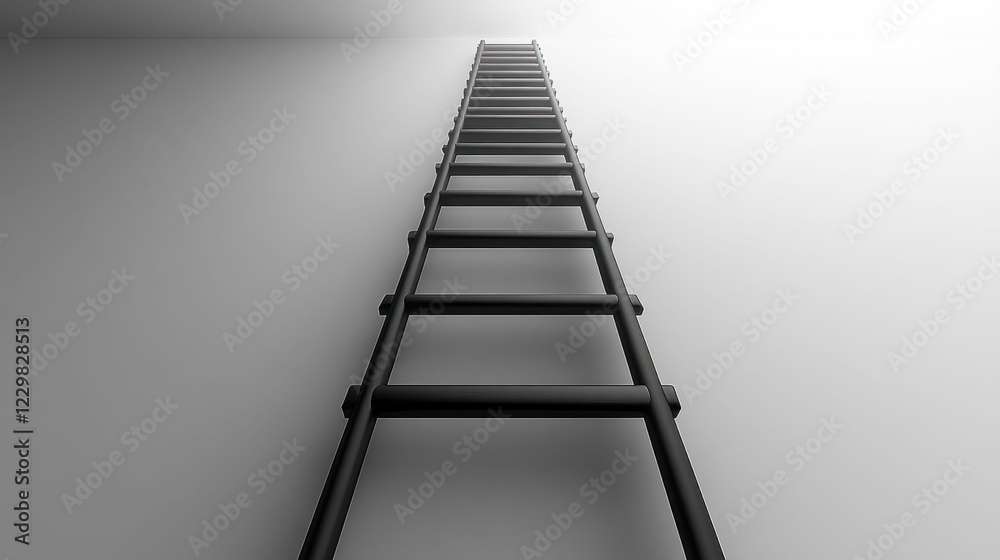 Black ladder ascends to bright light. Black ladder ascends to bright light.