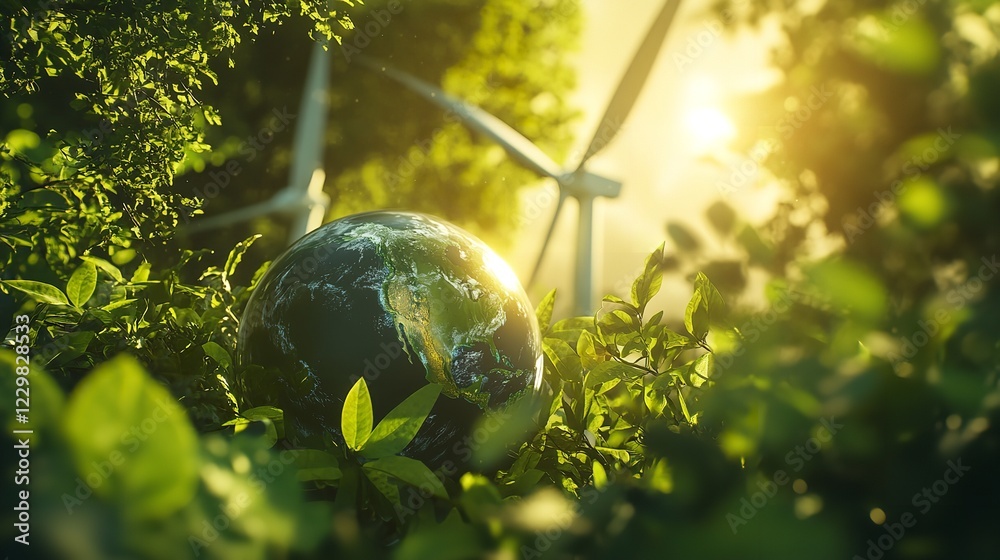 High-Quality Image of Wind Turbines with the Earth in the Background