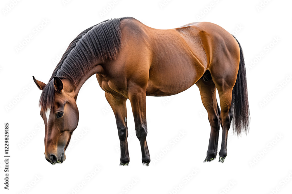 Obraz premium Brown Horse Grazing on Black Background Closeup Portrait of a Ch