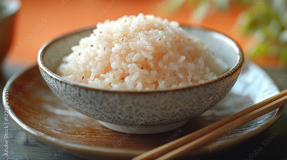 Steaming rice bowl, speckled ceramic, simple elegance. Steaming rice bowl, speckled ceramic, simple elegance.
