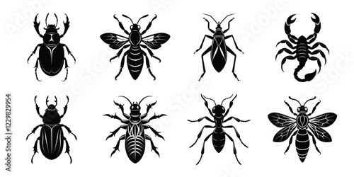 Set of insects silhouettes. Vector illustrations poisonous insects isolated on white background