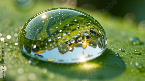 Wallpaper Mural Macro shot of glistening dew drops on a vibrant green leaf Torontodigital.ca