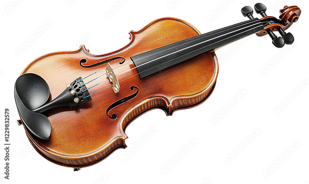 Fototapeta premium Brown Wooden Violin with Detailed Texture and Rich Color on Blac