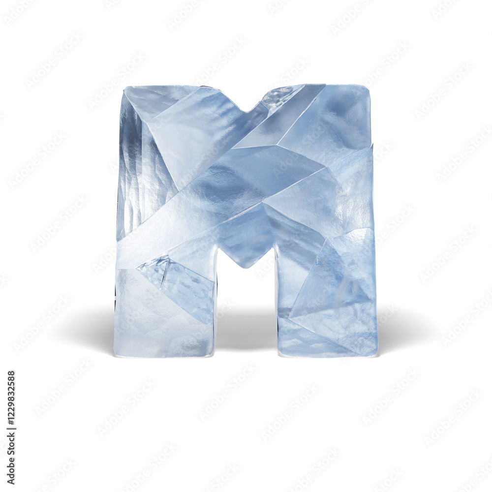 Obraz premium 3D Ice Letter M – Frozen, Cracked, Transparent Alphabet Render. 3D, ice, frozen, cracked, typography, letter A, transparent, winter, glacier, frost, icy, alphabet, snow, cold, CGI, text, font, digital