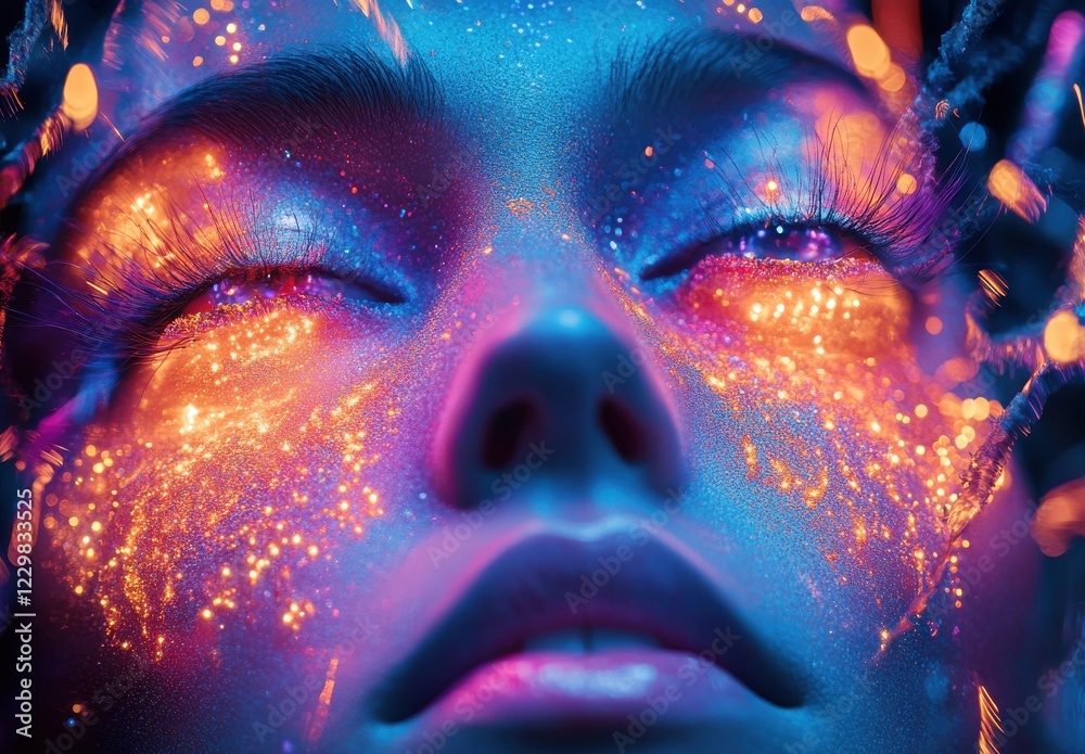Ethereal Portrait of a Young Woman with Sparkling Face and Vivid Colors in a Dreamlike Atmosphere Conveying Emotion and Inspiration Ethereal Portrait of a Young Woman with Sparkling Face and Vivid Colors in a Dreamlike Atmosphere Conveying Emotion and Inspiration