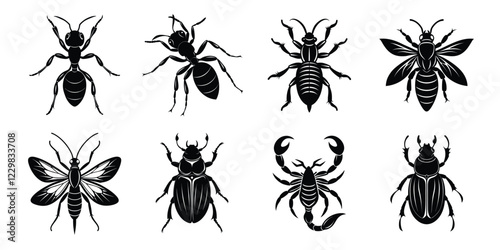 Set of insects silhouettes. Vector illustrations poisonous insects isolated on white background