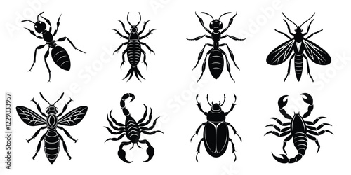 Set of insects silhouettes. Vector illustrations poisonous insects isolated on white background