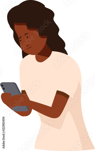 Sad young woman using mobile phone, reading bad news or experiencing cyberbullying