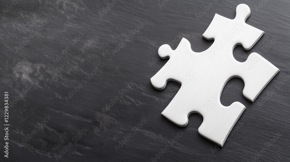 Obraz premium White jigsaw puzzle piece on dark background. Suitable for business solutions, problem solving, and strategic thinking.