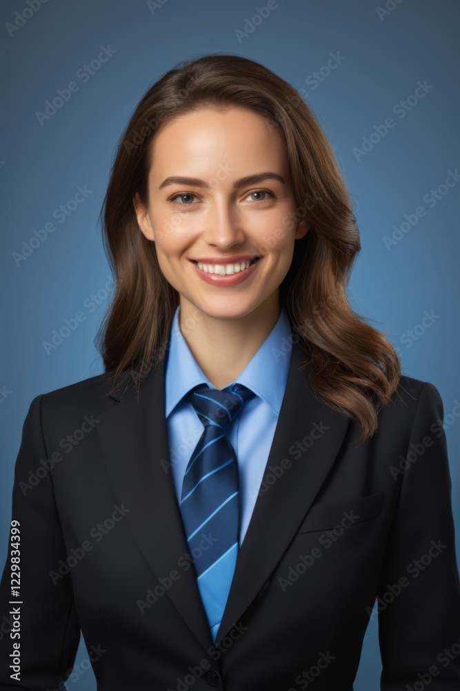 smiling woman in business suit and tie posing for a picture smiling woman in business suit and tie posing for a picture
