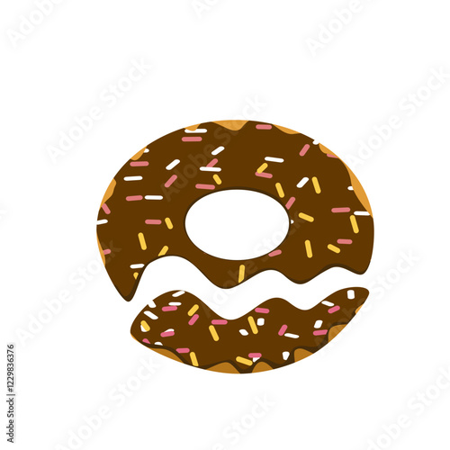 Chocolate donut with colorful grains isolated. cut out chocolate donut vector. sweets for coffee shops and restaurants.