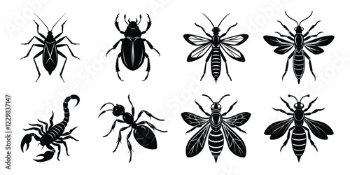 Set of insects silhouettes. Vector illustrations poisonous insects isolated on white background