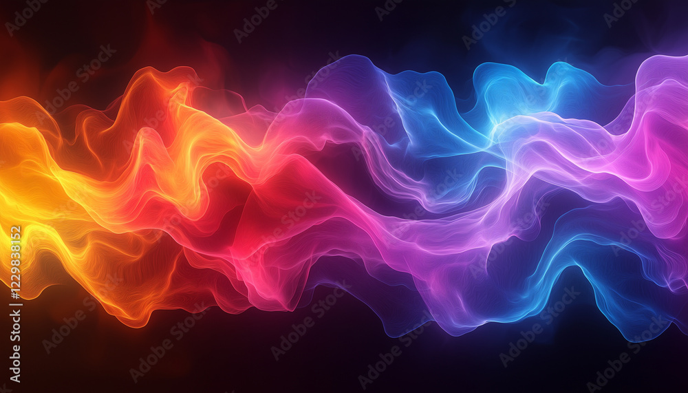 A captivating abstract image showcasing colorful waves flowing gracefully against a dark background, perfect for adding a modern touch to any project.