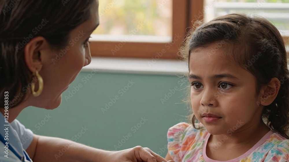 Compassionate pediatrician engages with young patient during a cheerful wellness check in a bright clinic setting Compassionate pediatrician engages with young patient during a cheerful wellness check in a bright clinic setting