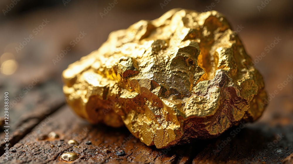 Close-up of a Glittering Gold Nugget with Intricate Textures, Perfect for Financial Magazines, Luxury Real Estate Ads, Mining Promotions, and Jewelry Design Inspiration Close-up of a Glittering Gold Nugget with Intricate Textures, Perfect for Financial Magazines, Luxury Real Estate Ads, Mining Promotions, and Jewelry Design Inspiration