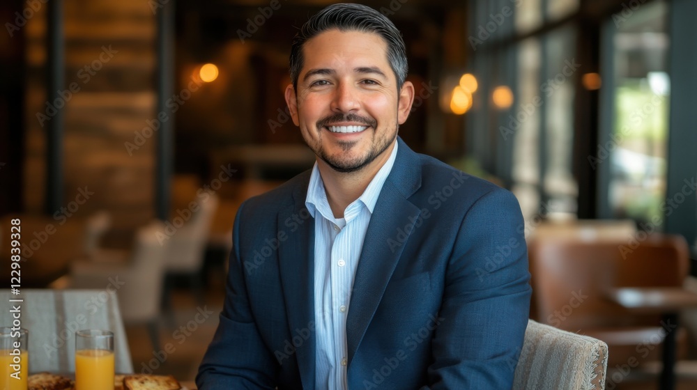 Professional Businessman Smiling in Modern Office Setting Professional Businessman Smiling in Modern Office Setting