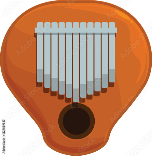Kalimba, an african musical instrument with a wooden board and staggered metal tines, is played by holding it and plucking the tines with the thumbs