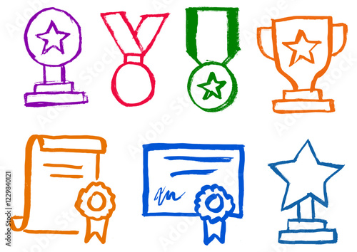 Medal Diploma Honors Related Icons Grunge Pencil Drawings