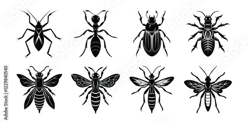 Set of insects silhouettes. Vector illustrations poisonous insects isolated on white background
