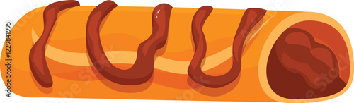 Sweet wafer roll coated with chocolate topping, revealing a creamy, rich chocolate filling, perfect for satisfying cravings