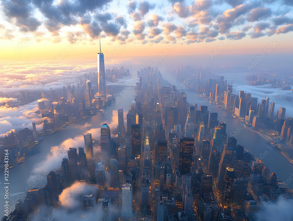Dreamy Futuristic Cityscape, A Serene World of Floating Islands and Glowing Clouds Dreamy Futuristic Cityscape, A Serene World of Floating Islands and Glowing Clouds