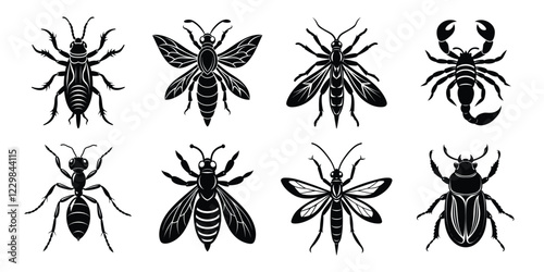 Set of insects silhouettes. Vector illustrations poisonous insects isolated on white background