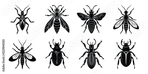 Set of insects silhouettes. Vector illustrations poisonous insects isolated on white background