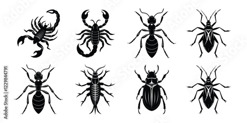 Set of insects silhouettes. Vector illustrations poisonous insects isolated on white background