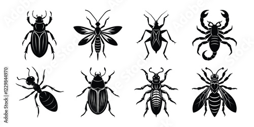 Set of insects silhouettes. Vector illustrations poisonous insects isolated on white background