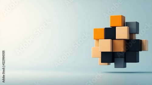 Abstract Floating Geometric Cubes In A Minimalist 3D Design, Conceptual Representation Of Innovation And Digital Technology