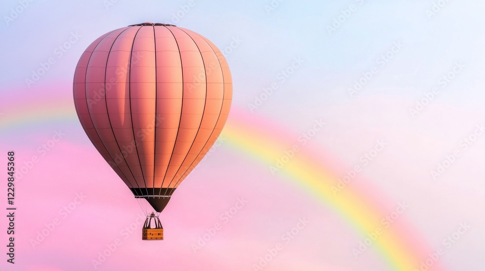 Fototapeta premium Pink Hot Air Balloon Soaring Above a Pastel Rainbow