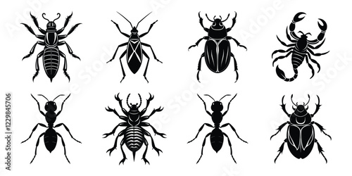 Set of insects silhouettes. Vector illustrations poisonous insects isolated on white background