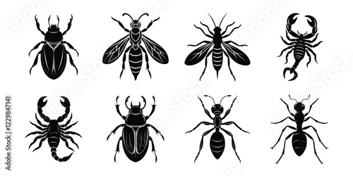 Set of insects silhouettes. Vector illustrations poisonous insects isolated on white background