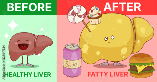 Liver diseases. Medical infographic. Medicine for kids. Illustrations for kids. Vector illustration. 