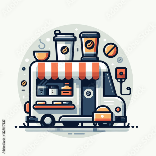 Coffee truck illustrations with various designs, perfect for branding, logos, and promotional use