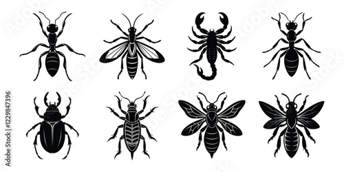 Set of insects silhouettes. Vector illustrations poisonous insects isolated on white background