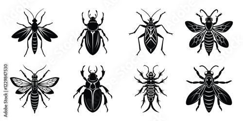 Set of insects silhouettes. Vector illustrations poisonous insects isolated on white background