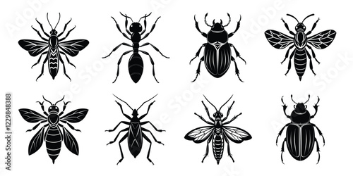 Set of insects silhouettes. Vector illustrations poisonous insects isolated on white background