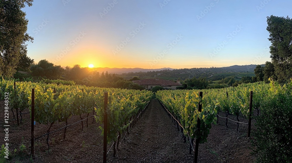 Fototapeta premium Sunset vineyard views napa valley landscape photography scenic nature wide perspective wine country serenity