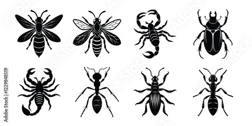 Set of insects silhouettes. Vector illustrations poisonous insects isolated on white background