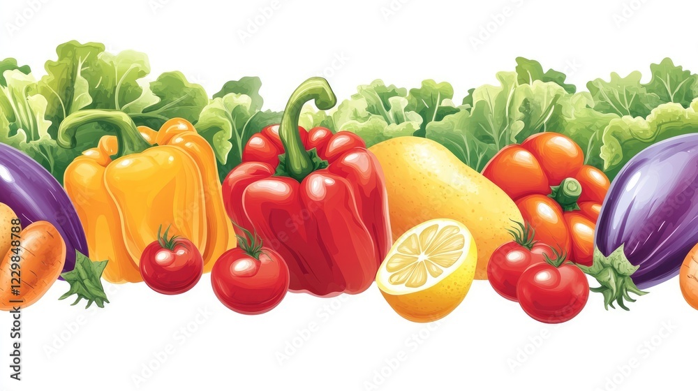 Vibrant Fruit and Vegetable Seamless Pattern Design Vibrant Fruit and Vegetable Seamless Pattern Design