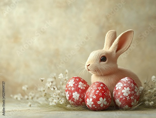 Cute Bunny with Floral Eggs Celebrating Easter Day Theme with Simple Minimal Border Design photo