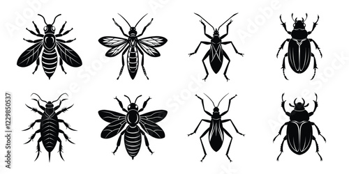 Set of insects silhouettes. Vector illustrations poisonous insects isolated on white background