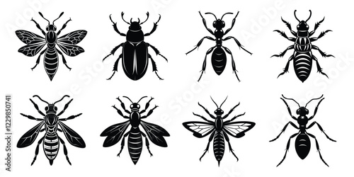 Set of insects silhouettes. Vector illustrations poisonous insects isolated on white background